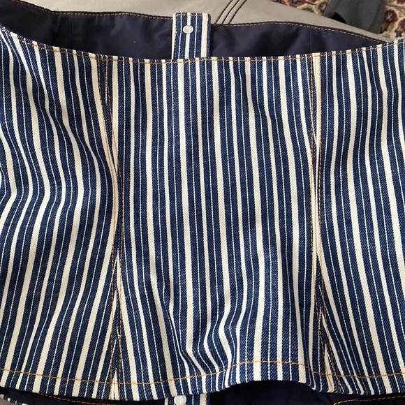 ❌SOLD❌NWOT Ganni Mixed Stripe Dark Indigo Denim Buster Top & Shorts Set💙🤍💙 - Picture 12 of 16